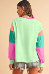 Green Color Block Sleeve Loose Fit Top